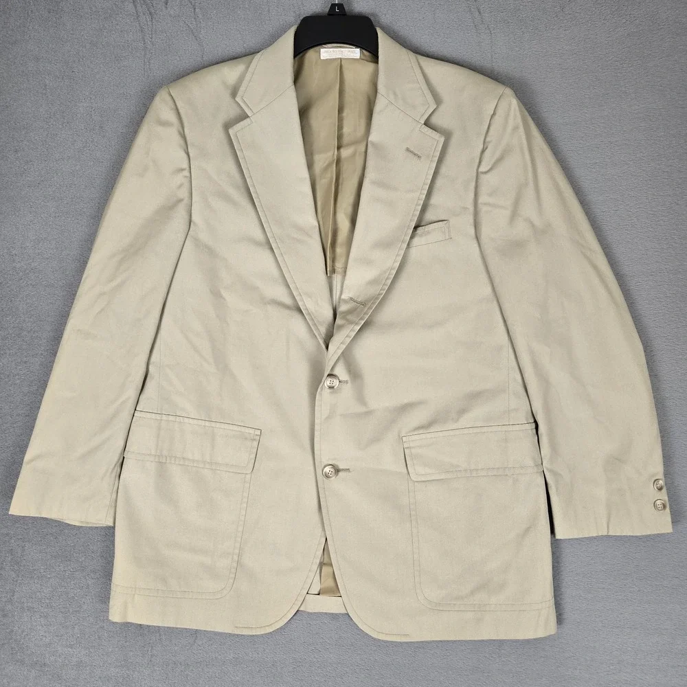 Vtg Brooks Brothers Blazer Mens 43R Summer Cotton Sportcoat Khaki USA Made